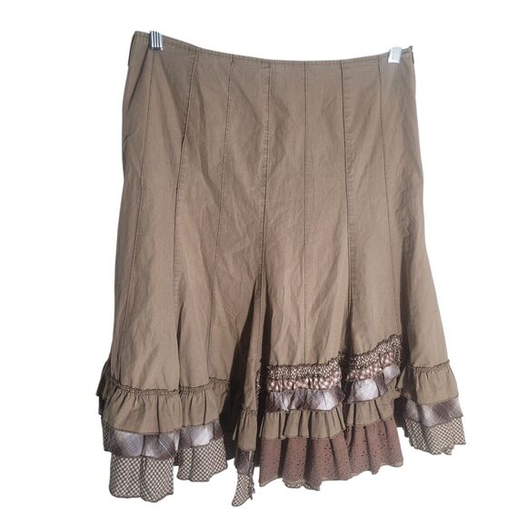 Dance in Paris Y2K A-Line Mixed Media Ruffle Skirt Women's Medium Brown Cotton - Picture 1 of 12